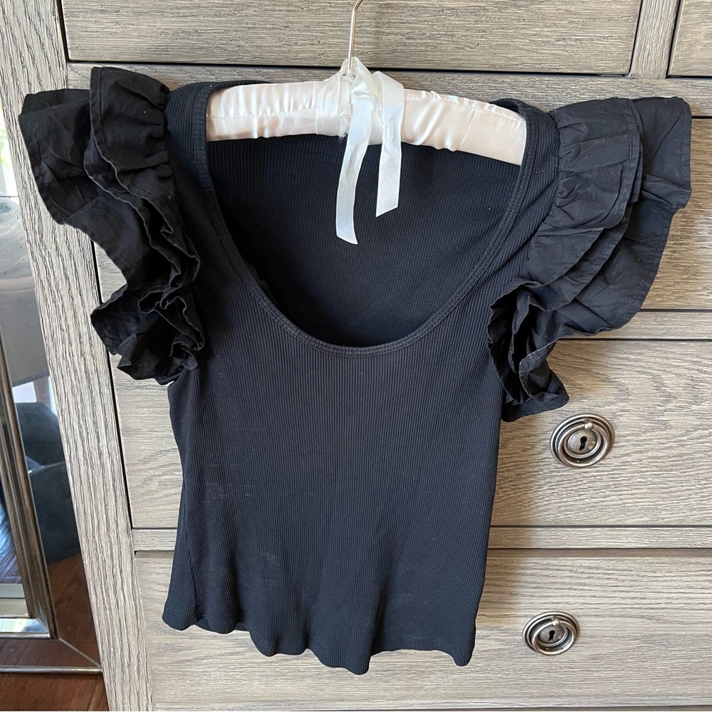Ulla Johnson Black Ruffle Sleeve Top